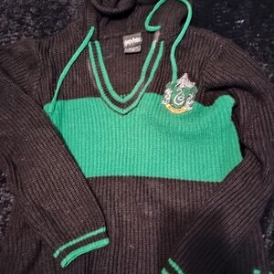 Slytherine Harry Potter Black and Green V-Neck Hooded Sweater